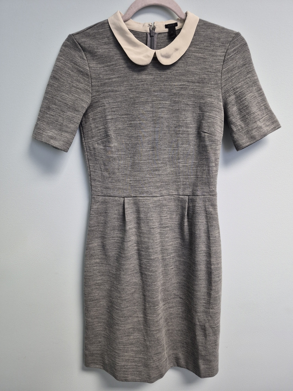 J Crew Grey Mini Knit Dress with Cream Peter Pan Collar